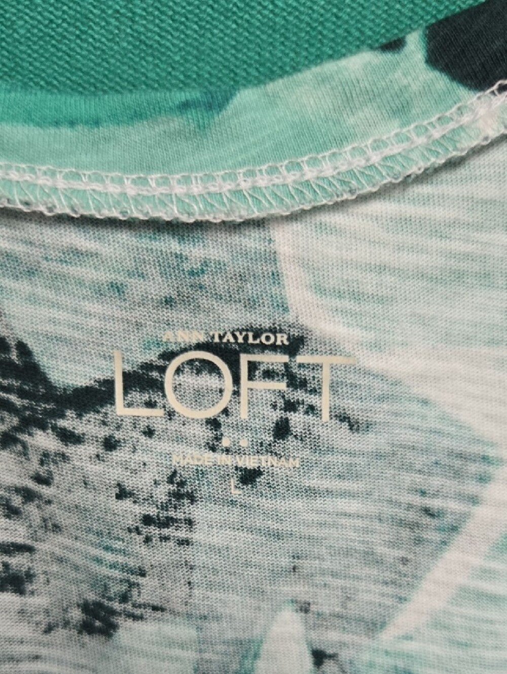 LOFT Teal Layered Floral-Inset Short Sleeve Top - Picture 3 of 9